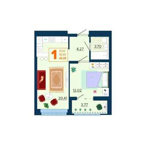 1-к квартира, вторичка, 42м2, 3/16 этаж