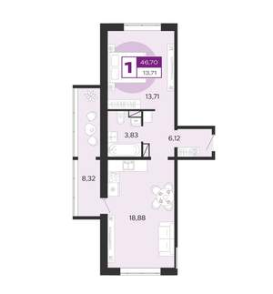 1-к квартира, вторичка, 47м2, 9/10 этаж