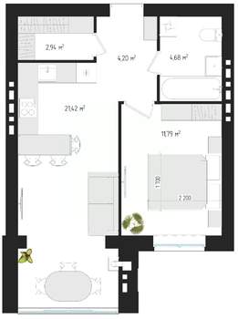1-к квартира, строящийся дом, 44м2, 4/4 этаж