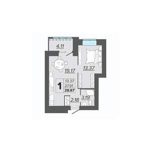 1-к квартира, вторичка, 40м2, 9/15 этаж