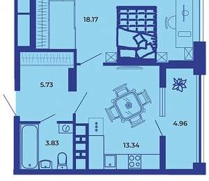 1-к квартира, вторичка, 46м2, 7/19 этаж
