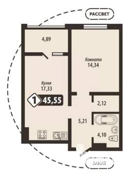 1-к квартира, вторичка, 46м2, 10/16 этаж