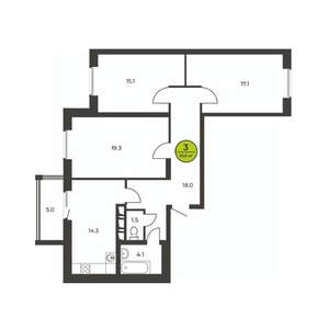 3-к квартира, сданный дом, 92м2, 12/16 этаж