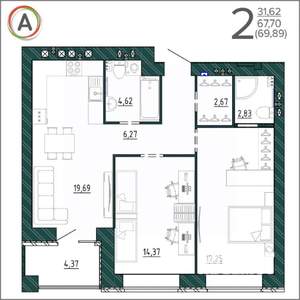 2-к квартира, вторичка, 70м2, 6/9 этаж