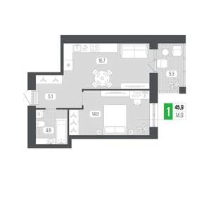 1-к квартира, вторичка, 46м2, 8/9 этаж