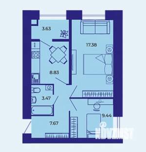 2-к квартира, сданный дом, 51м2, 2/9 этаж
