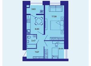 2-к квартира, вторичка, 51м2, 5/9 этаж
