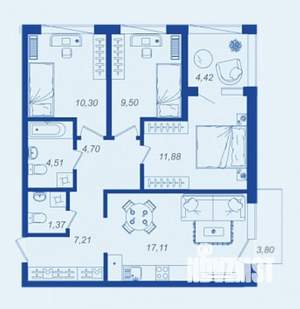 3-к квартира, вторичка, 70м2, 8/17 этаж