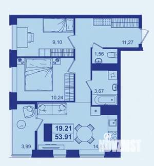 2-к квартира, вторичка, 54м2, 17/17 этаж