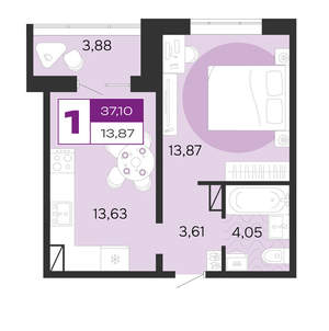 1-к квартира, вторичка, 37м2, 2/8 этаж