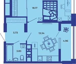 1-к квартира, вторичка, 46м2, 15/19 этаж