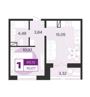 1-к квартира, вторичка, 35м2, 7/8 этаж