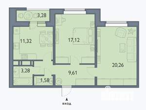 2-к квартира, сданный дом, 65м2, 9/16 этаж