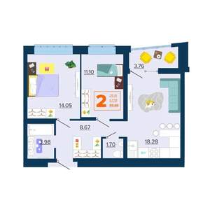 2-к квартира, вторичка, 60м2, 15/16 этаж