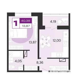 1-к квартира, вторичка, 40м2, 1/8 этаж