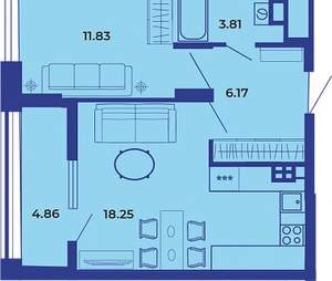 1-к квартира, вторичка, 45м2, 12/19 этаж
