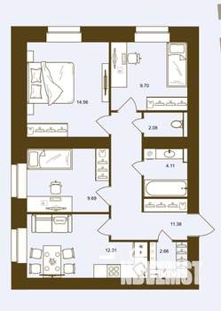 3-к квартира, вторичка, 66м2, 8/16 этаж