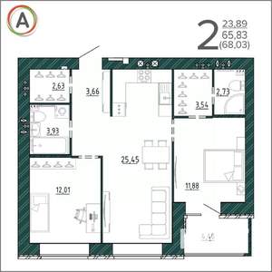 2-к квартира, вторичка, 68м2, 3/9 этаж