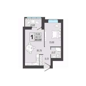 1-к квартира, вторичка, 41м2, 8/9 этаж