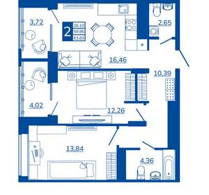 2-к квартира, вторичка, 63м2, 15/17 этаж