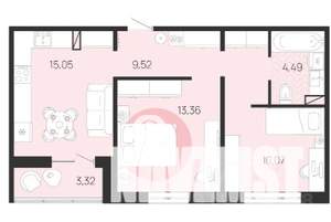 2-к квартира, строящийся дом, 54м2, 2/10 этаж