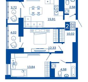 2-к квартира, вторичка, 63м2, 9/17 этаж