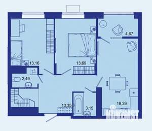 2-к квартира, сданный дом, 69м2, 11/16 этаж