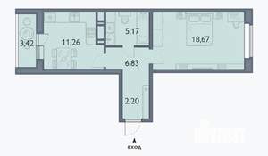 1-к квартира, сданный дом, 44м2, 13/16 этаж