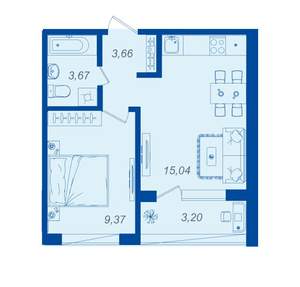 1-к квартира, вторичка, 33м2, 16/15 этаж
