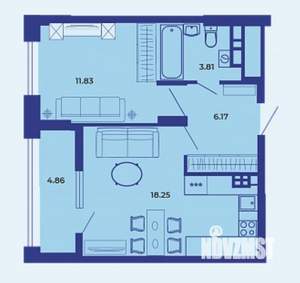 1-к квартира, вторичка, 45м2, 15/19 этаж