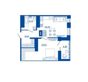 1-к квартира, вторичка, 51м2, 14/17 этаж