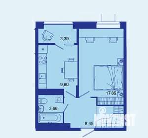 1-к квартира, сданный дом, 43м2, 14/16 этаж