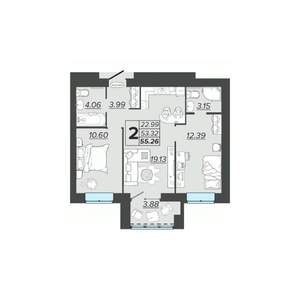 2-к квартира, вторичка, 55м2, 7/9 этаж