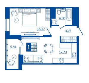 1-к квартира, вторичка, 44м2, 9/17 этаж