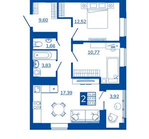 2-к квартира, вторичка, 57м2, 8/17 этаж