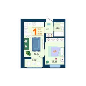 1-к квартира, вторичка, 41м2, 1/16 этаж