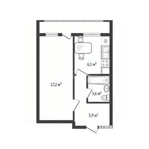 1-к квартира, вторичка, 33м2, 3/5 этаж