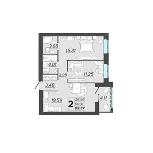 2-к квартира, вторичка, 62м2, 3/9 этаж