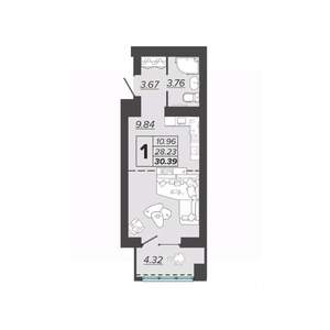 1-к квартира, вторичка, 30м2, 7/9 этаж