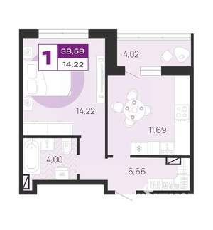 1-к квартира, вторичка, 39м2, 2/10 этаж