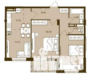 2-к квартира, вторичка, 66м2, 5/16 этаж