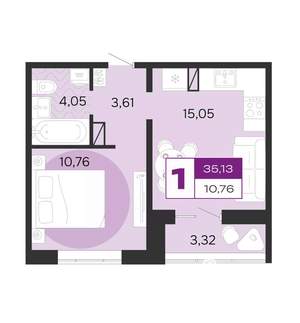 1-к квартира, вторичка, 35м2, 6/8 этаж