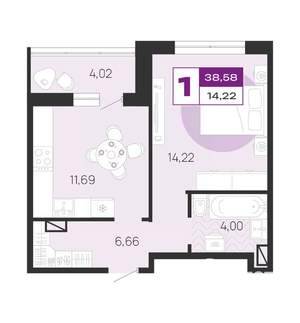 1-к квартира, вторичка, 39м2, 9/10 этаж