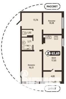 2-к квартира, строящийся дом, 66м2, 12/16 этаж