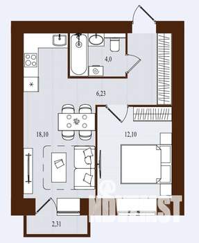1-к квартира, вторичка, 43м2, 11/14 этаж