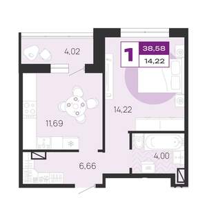 1-к квартира, вторичка, 39м2, 5/10 этаж