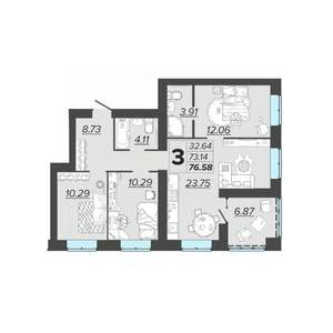 3-к квартира, вторичка, 77м2, 6/9 этаж