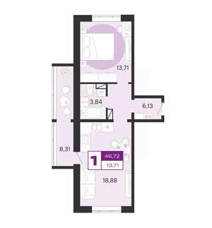 1-к квартира, вторичка, 47м2, 8/8 этаж