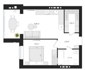 1-к квартира, сданный дом, 48м2, 4/4 этаж