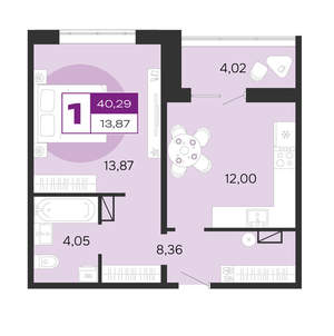 1-к квартира, вторичка, 40м2, 9/10 этаж